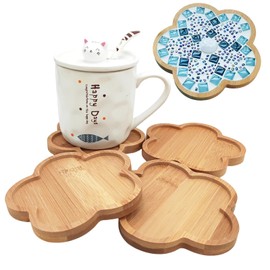 Bamboo Mosaic Coasters, Empty Bottom Cups for Crafts, DIY Mosaic Supplies, Drinking Cup Coasters, Plant Coasters, Art Plates (Flower), 4 Pack