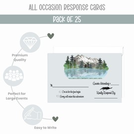 Paper Clever Party Adventure RSVP Cards for Wedding Invitations with Envelopes - Rustic Mountain Theme, 3.5x5, 25 Set - Suitable for All Occasions