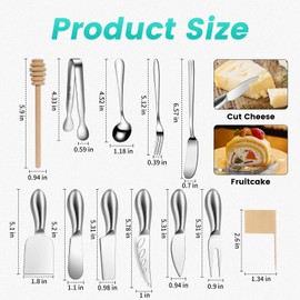 Silver Cheese Knife Set For Charcuterie Board Accessories, Stainless Steel Cheese Slicer And Butter Spreader knives Kit With Serving Tongs, Spoons, Forks, Flags Cheese Markers, Honey Dipper (23 Pack)