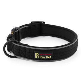 Plutus Pet Tactical Dog Collar, Reflective, Adjustable Heavy Duty Dog Collar, Soft Padded and Comfortable, for Small Medium and Large Dogs (Black, XL)