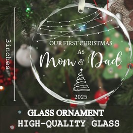 Our First Christmas As Mom & Dad Ornament 2025 - Christmas Ornament Gifts for Parents - Presents for New Mom Dad - First Time Mom, Dad, Parents Gifts - New Family Glass Ornament Gifts, 3.1 inch