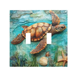 JDAKHD Nautical Sea Turtle Ocean Theme Light Switch Cover Plate Double Toggle Decorative Wall Plate Vintage Map Beach 2 Gang Dual Switchplate Electrical Faceplate Bathroom Bedroom Decor