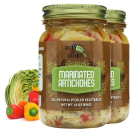 Green Jay Gourmet Marinated Artichoke Hearts - Fresh Hand Jarred Vegetables for Cooking & Pantry – Home Grown Pre-Prepared Pickled Marinated Artichokes – Simple Natural Ingredients - 2 x 16 Ounces