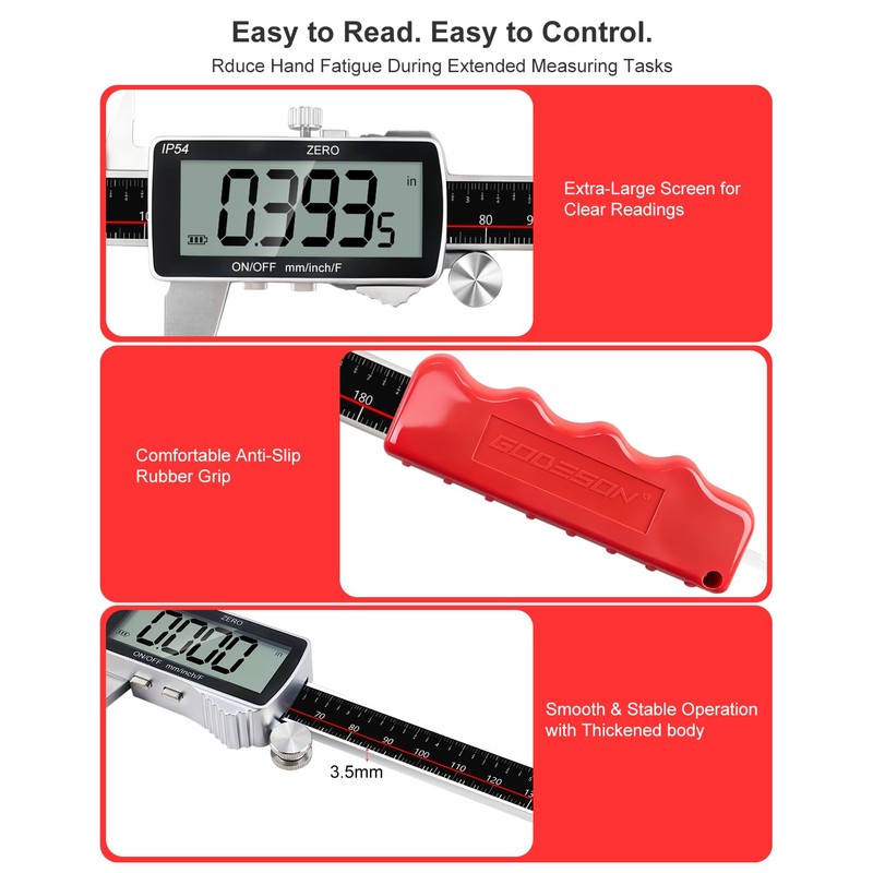 GODESON 8" USB-C Rechargeable Digital Caliper 0.001" Precision