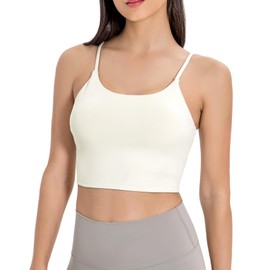 Lemedy Women Padded Sports Bra Fitness Workout Running Shirts Yoga Tank Top (L, Off White)