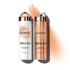 LUMINESS Silk Airbrush Spray Foundation & Primer Kit - Full Coverage Foundation, Anti-Aging Formula Hydrates & Moisturizes with Hyaluronic Acid, Aloe Vera & Hydrolyzed Silk (Shade - Light Warm)