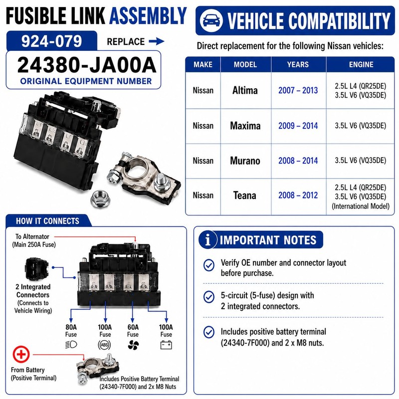 24380-JA00A Positive Battery Fuse Terminal Clamp 924-079 for Nissan