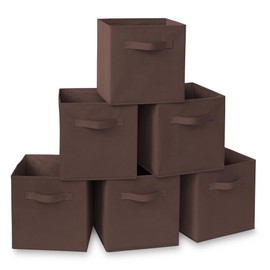 Casafield Set of 6 Collapsible Fabric Cube Storage Bins, Brown - 11" Foldable Cloth Baskets for Shelves, Cubby Organizers & More