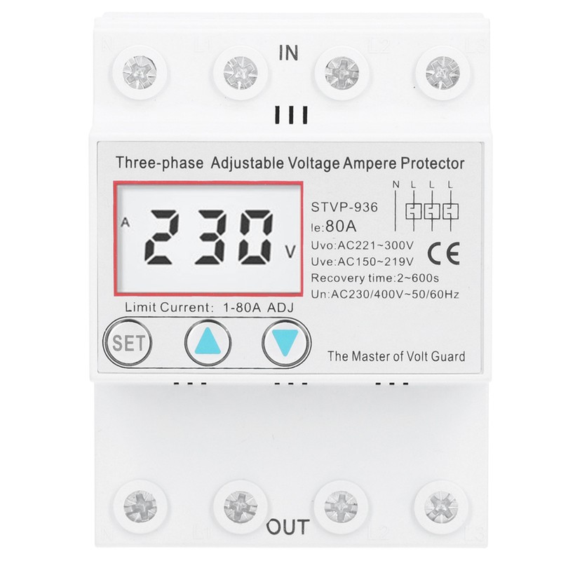Adjustable Voltage Protector 3Phase LCD Multifunctional SelfResetting STVP936 230v 400V