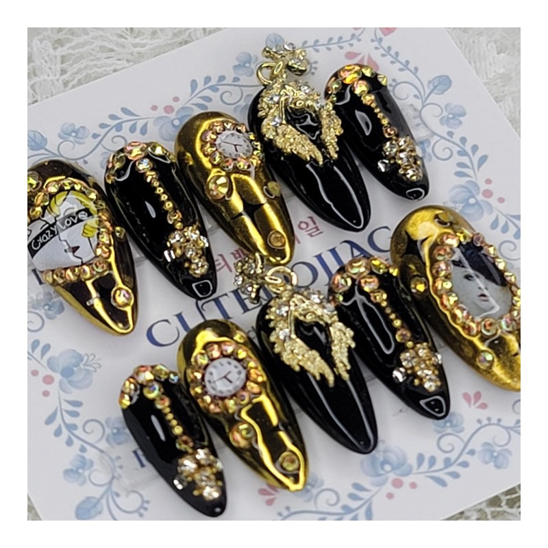 Golden Lingering Handmade Nail Tips - Oval XL / 금빛