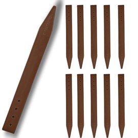 Plastic Bender Board Stakes 12" Inches - Teak Color - Heavy Duty Landscaping Stakes for Edging and Borders - 10 Pack