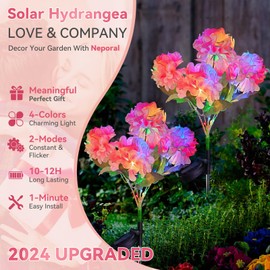 Neporal - Flores solares para exteriores, impermeables, IP65, 2 unidades de hortensias de 5 cabezas con luz de 4 colores y 2 modos de relámpago, luces solares de jardín impermeables para jardín,