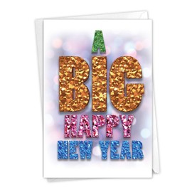 NobleWorks - Humorous New Year Greeting Card with 5 x 7 Inch Envelope (1 Card) Happy New Year's Stationery Notecard - A Big Happy New Year C4291NYG