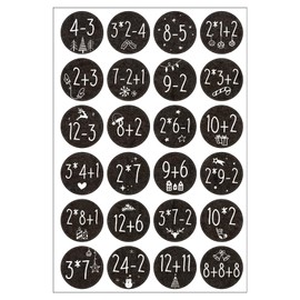BOOMTOP 24 Advent Calendar Numbers Stickers with Calculation Tasks Advent Numbers 1-24 Stickers Round Diameter 3.8 cm Advent Stickers Christmas Stickers Gift Stickers Number Game for Math Lovers Black