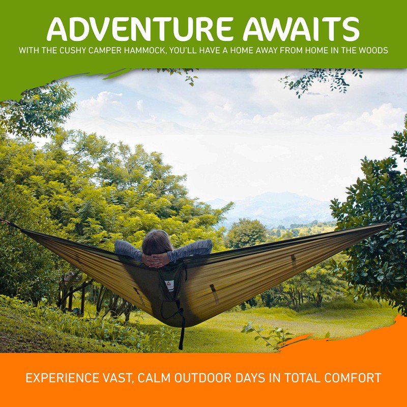 Cushy Camper Premium Hammock with Rain Fly, Bug Net, Tree