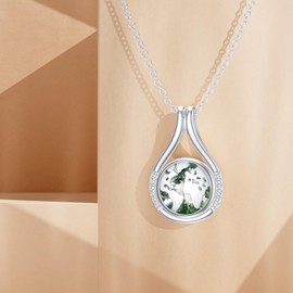 MEIDERBO Earth Necklace for Women 925 Sterling Silver World Map Pendant Necklace Moss Agate Jewelry for Birthday Christmas