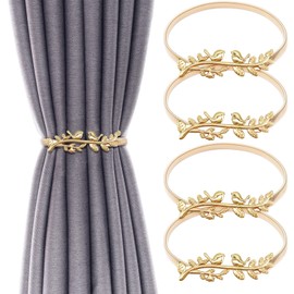 4PACK Curtain Tiebacks Aluminum Alloy Spring Design Curtain Ties Carving Design Curtain Holdback Curtain Holders for Drapes Thin or Thick Curtain Simple Style Curtain Hooks Decorative (Gold Bird)
