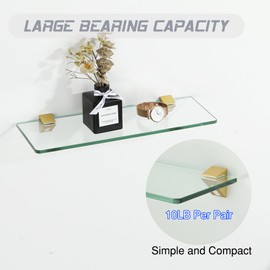 Mooche Glass Shelf Bracket Adjustable Shower Brackets Gold, 2 Pack Wall Mounted Zinc Alloy Glass Clamp Holder for 4-10mm Glass Shelves, Wall Mount Clamps Clip Support Hardware Replacement Parts