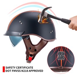 Half Motorcycle Helmets Open Face Sun Visor Quick Release Buckle DOT Approved Cruiser Pilot Helmets for Adults Men Women(F07A Angel,M)