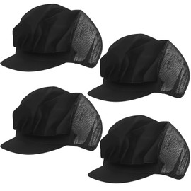 4Pcs Chef Hats, Cotton Professional Chef Hat for Cooking, Baking and Food Service, Breathable Kitchen Caps for Chefs, Bakers and Culinary Students, Black