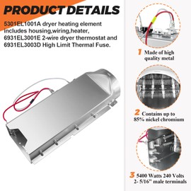 Beaquicy 5301EL1001A Dryer Heating Element Assembly - Replacement for LG Kenmore Dryer - Replaces 5301EL1001J 5301EL1001G 5301EL1001E 5301EL1001H 5301EL1001U AP5072170