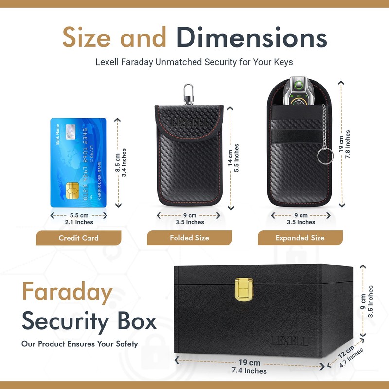 Lexell Faraday Box for Car Keys with Pouch 2 Pack