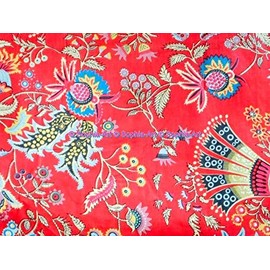 Indian Hand-Block Printed Jaipuri Print Tropical Paisley Floral Ethnic Sanganer Kurti Print Cotton Fabric (Red Mukut, 20 Yards)
