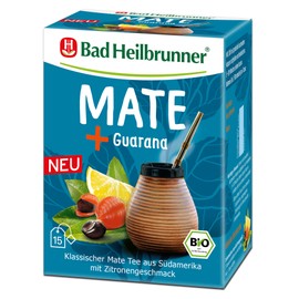 Bad Heilbrunner Bio Mate Guarana Tee - im Filterbeutel - Mate, Guarana-Samen, Zitronenschalen - klassischer Mate Tee aus Südamerika mit Kurkuma (5 x15 Filterbeutel)