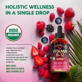 Vitamina B12 Sublingual Gotas Orgánica 5000 Mcg Vegano Sabor                                                                                          