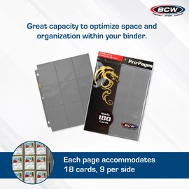 BCW Double-Sided 9-Pocket Pages Holder - 50 Gray Pages | Trading Card Binder Sheets | Secure Side Loading | Ideal Card Storage and Display Solution