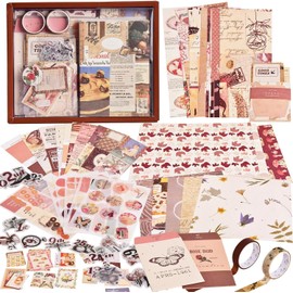 Kit Estético de Álbumes de Recortes, 346 Piezas Álbumes de Recortes Clásico de DIY, Kit de Álbum de Recortes Vintage, Con Pegatinas Decorativos,Libro A6, Regalo para amigas y Niñas(marrón)