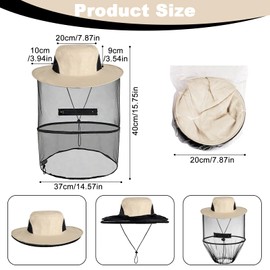 KATIMI Midge Head Net, Mosquito Head Net Hat, Mosquito Hat with Netting, Quick Dry Wide Brim Sun Protection for Beekeeper Hiking Camping Gardening Fishing (Khaki)