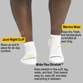 Wide Open Men's No Show Socks - Merino Wool Everyday Ankle Socks for Wide Feet - Light White, Large