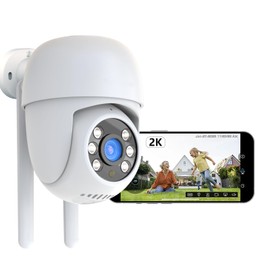 AMOROM 2K Outdoor Security Camera, 360° CCTV Camera with Color Night Vision, Alarm Siren, Spotlight, Motion Detection, 2 Way Audio, Waterproof, Works with Alexa/Google Home, 2.4GHz Wifi