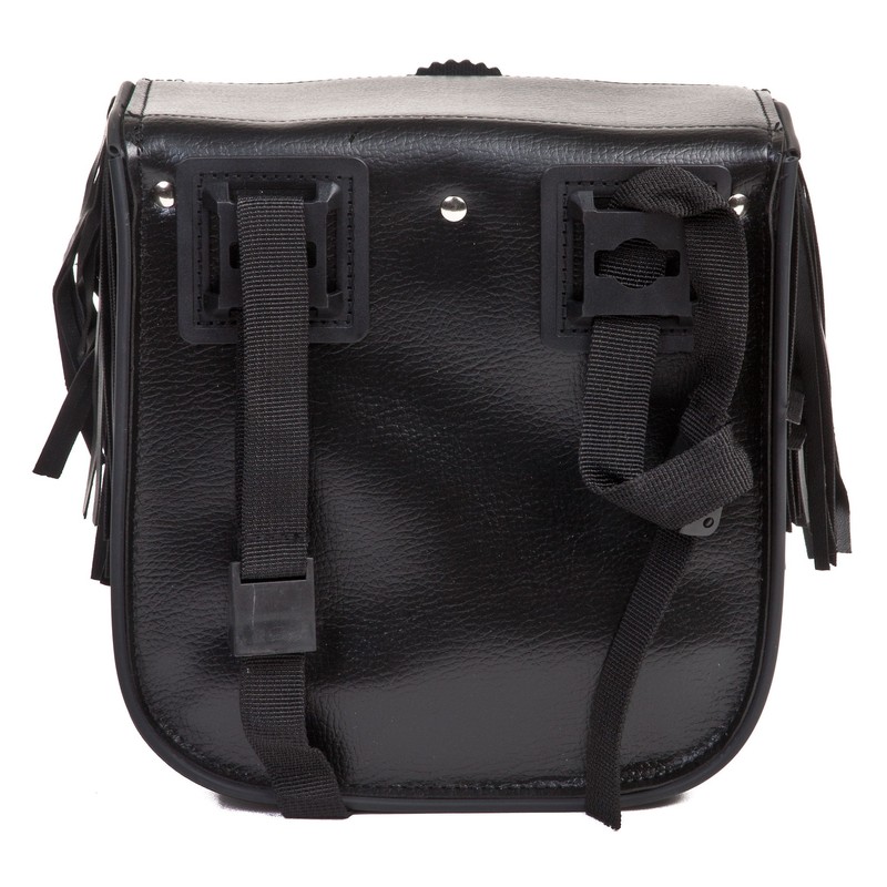Leather Motorcycle Sissy Bar Bag with Braid, Fringes, and Concho
