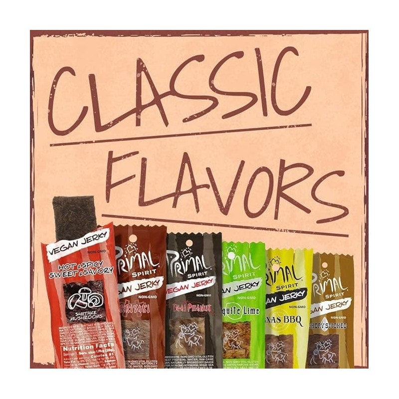 Primal Spirit Vegan Jerky - Most Popular Flavors Pack, 10