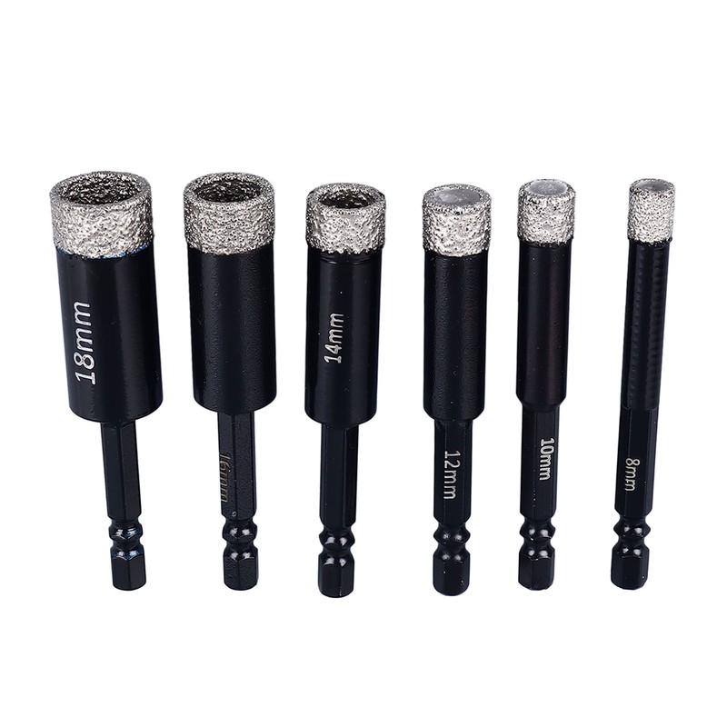 6Pcs Dry Diamond Drill Bit Kit 8 10 12 14