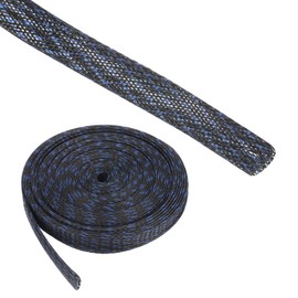 Rebower 25ft PET Expandable Wire Loom 1/2 Inch, PET Braided Wire Sleeving Cable Management Sleeve Tubing [for Audio Video Home Office Cord Protector]-Black Blue