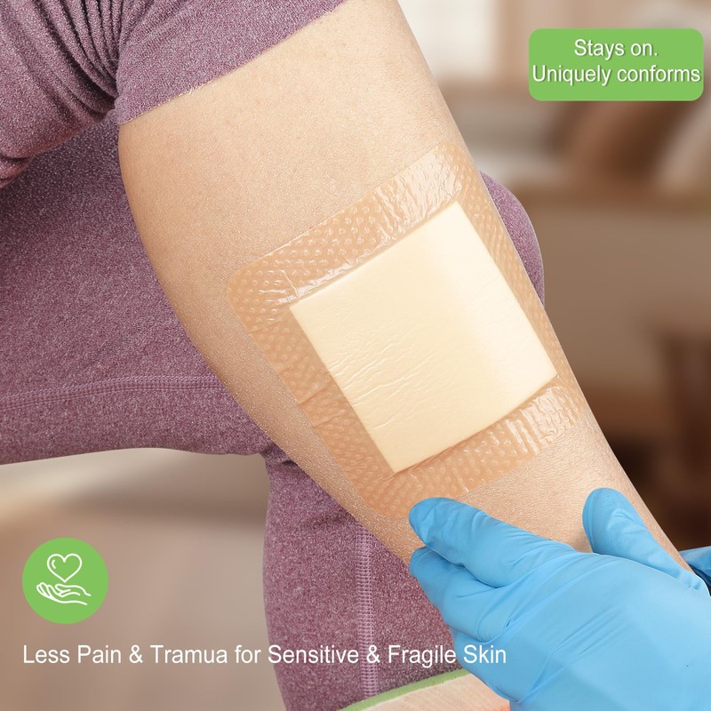 NeuHeils Silicone Super Absorbent Wound Dressing 4''x4'' 20 Packs, Self-Adhesive