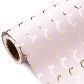 WRAPAHOLIC Pink Wrapping Paper Roll - Mini Roll - 17 Inch x 33 Feet - Metallic Foil Chic Classic Pink and Gold Wedding Wrapping Paper for Birthday, Wedding, Baby Shower, Valentine's Day