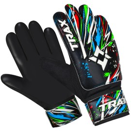 TRAX SPORTS Goalkeeper Gloves for Children Boys Youth, Football Goalkeeper Gloves (Black, Size 4 Suitable for 6 to 9 Years Old)