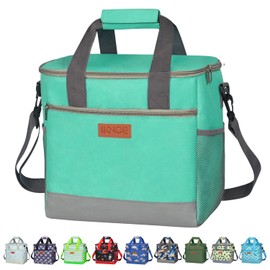 Iknoe Large Cooler Bag Collapsible 24 Can, Insulated Bags Leakproof Lunch Cooler Tote with Multi-Pockets for Adult, Insulated Lunch Box for Beach, Picnic,Work(Mint Green)