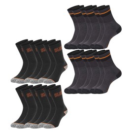 Black+Decker Unisex Men's Women's Work Socks Essential Work Crew Socks Pack of 12 Black Grey Melange Cotton, Size: 47-49, Choice of Colours: 6 Pairs Black & 6 Pairs Black/Grey, Black and black/grey