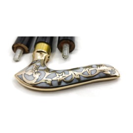 Generic Brass Handle Victorian Cane 3 Foldable Wooden Walking Stick Cane Ideal Vintage Gift Men Women Father/Mother/Grandparents. (White Inlay Victorian)