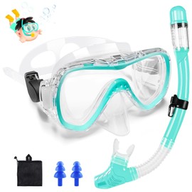 Zikenis Children's Diving Goggles, 4-16 Years, Snorkel Set Children, 180° Panorama HD with Dry Snorkel, Children's Swimming Goggles Suitable for Children, Gift (Green)