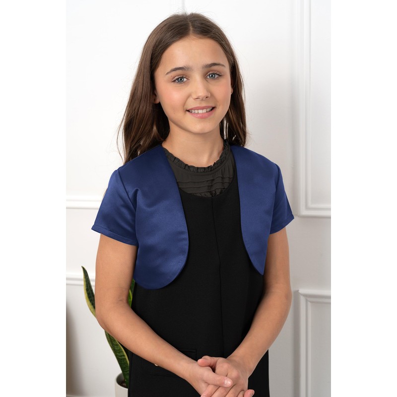 BlackButterfly Children's Satin Short Sleeve Bolero Girls, midnight blue