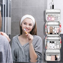 Bosidu Hanging Travel Toiletry Bag,Large Capacity Cosmetic Travel Toiletry Organizer for Women with 4 Compartments & 1 Sturdy Hook,Perfect for Travel/Daily Use/Christmas