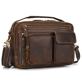 Leather Messenger Bag for Men, 11 Inch Laptop Bag, Crossbody Bag Men, Vintage Leather Satchel Bag Men, Full Grain Business Briefcase Shoulder Bag for Office,Work,Travel - Brown