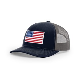Joe's USA Richardson 112 Classic Six Panel USA Flag Patch Trucker Cap-OS-Navy/Charcoal