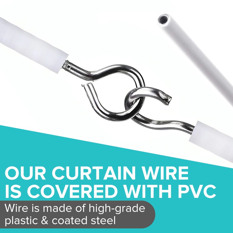 Net Curtain Wire 4m White Hanging Cord Cable set with